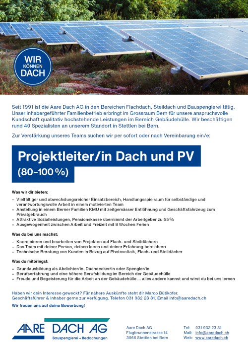 Stellenausschreibung Bereichsleiter Spenglerei