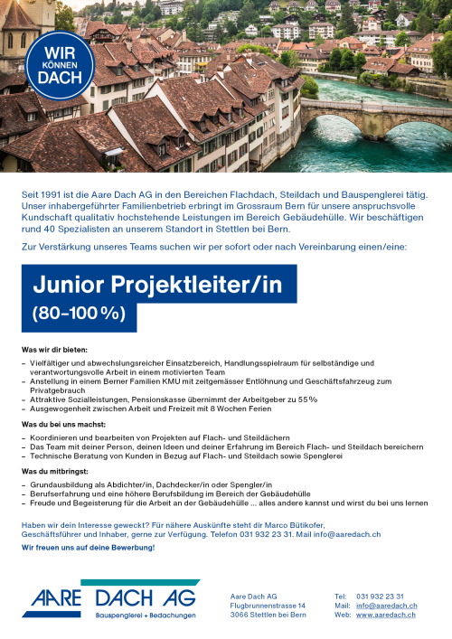 Stellenausschreibung Junior Projektleiter/in